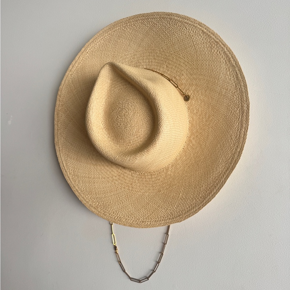 Van Palma Panama Livy Hat with gold plate chain Hand-braided straw NWOT sun hat - Picture 8 of 13